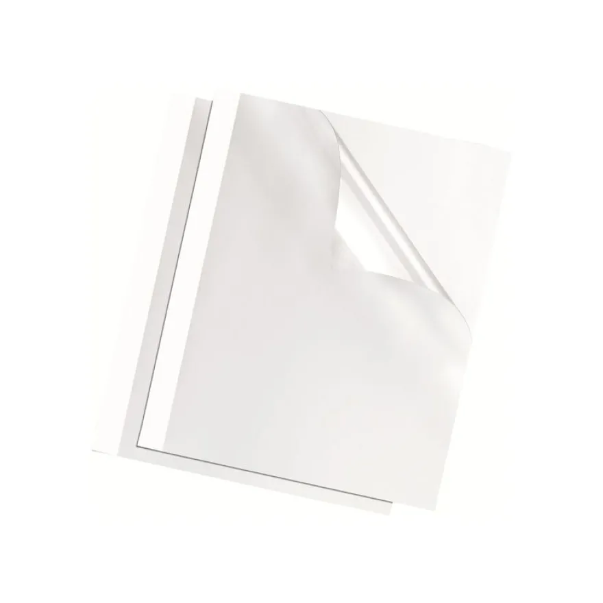 Fellowes - 100 couvertures à reliure pour machine thermique A4 (21 x 29,7 cm) - 200 g/m² - 3 mm - face transparente, dos carton blanc