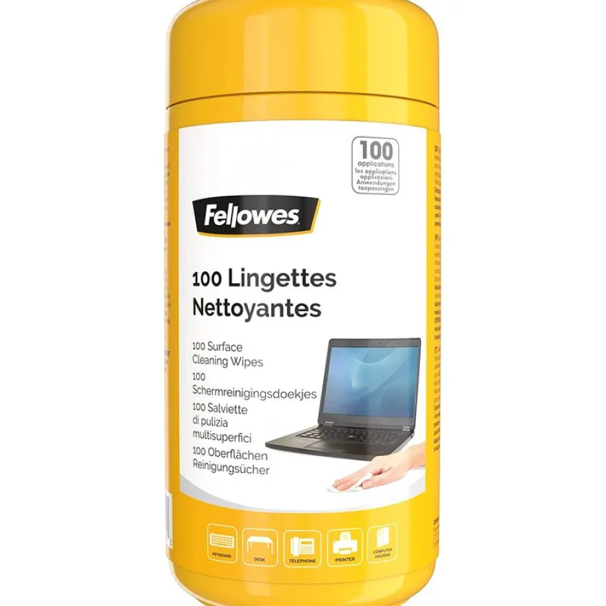 Fellowes - 100 lingettes multisurfaces sans alcool