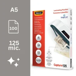 Fellowes - 100 pochettes de plastification A5 (154 x 216 mm) - 125 microns - brillantes