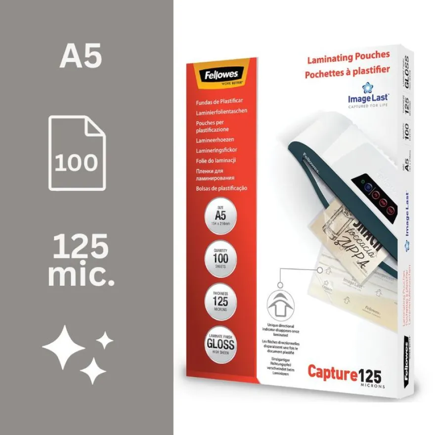 Fellowes - 100 pochettes de plastification A5 (154 x 216 mm) - 125 microns - brillantes