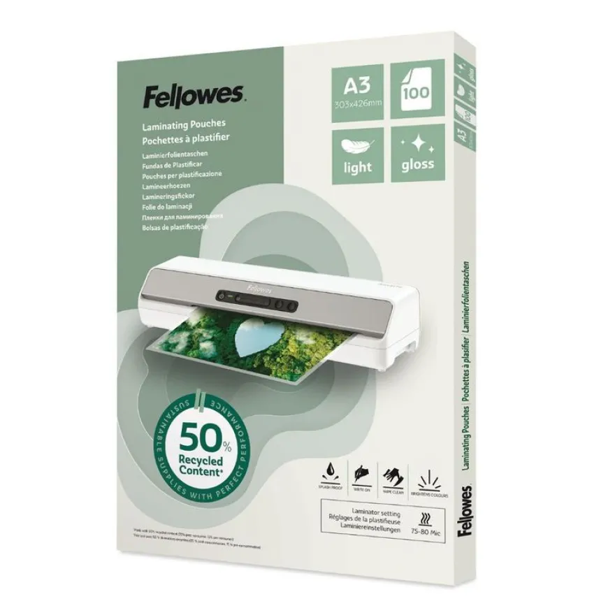 Fellowes - 100 pochettes de plastification A3 - recyclé - brillantes