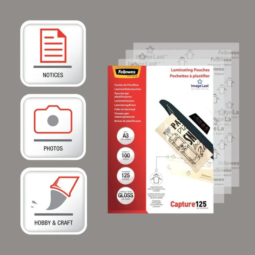 Fellowes - 100 pochettes de plastification A3 (303 x 426 mm) - 125 microns - brillantes