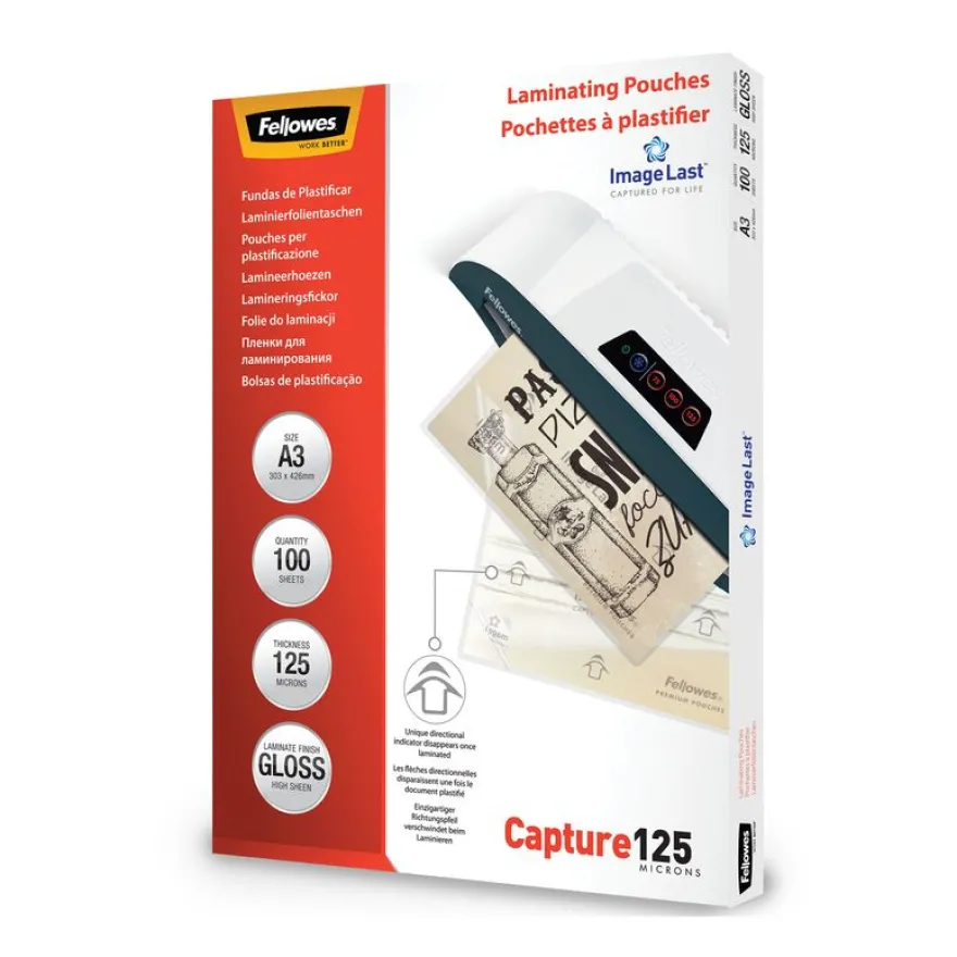 Fellowes - 100 pochettes de plastification A3 (303 x 426 mm) - 125 microns - brillantes