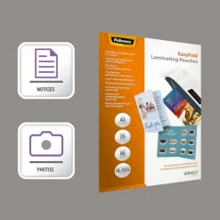 Fellowes - 25 pochettes de plastification A3 (303 x 426 mm) - 80 microns - brillantes pré-pliées