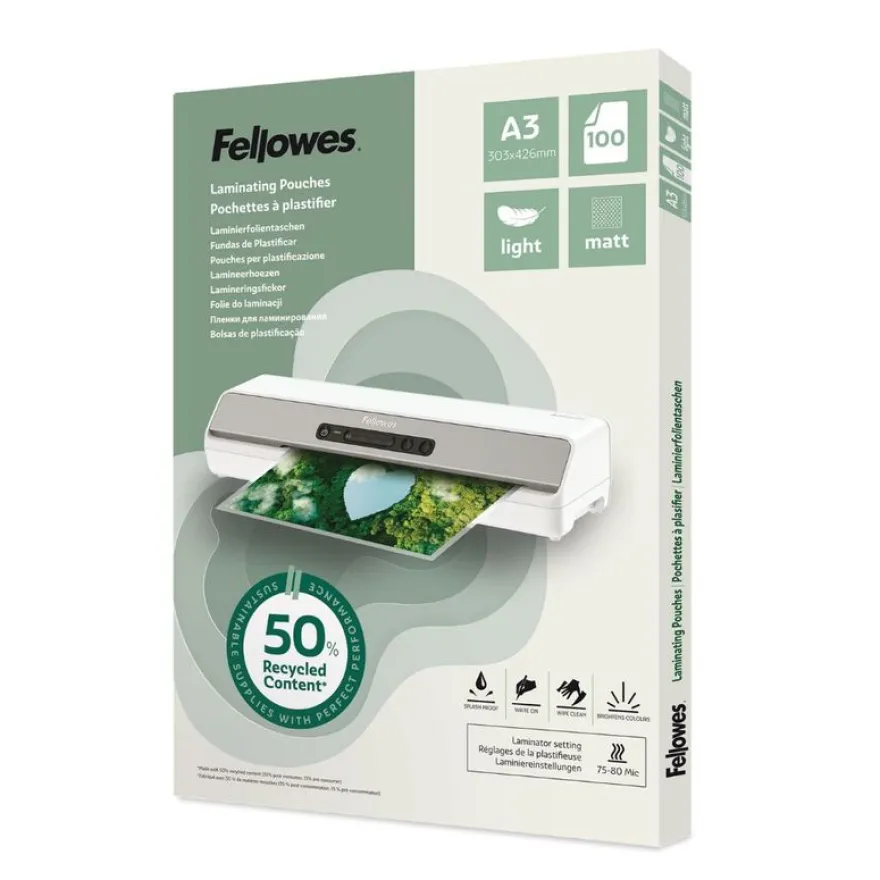 Fellowes - 100 pochettes de plastification A3 - recyclé - mates