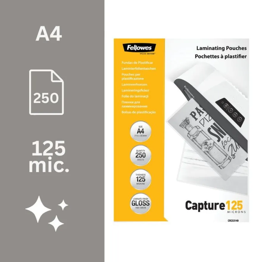 Fellowes - 250 pochettes de plastification A4 (216 x 303 mm) - 125 microns - brillantes