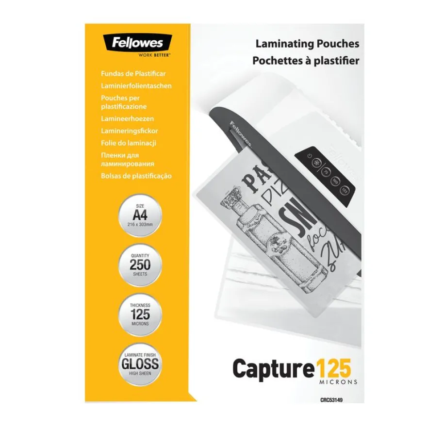 Fellowes - 250 pochettes de plastification A4 (216 x 303 mm) - 125 microns - brillantes