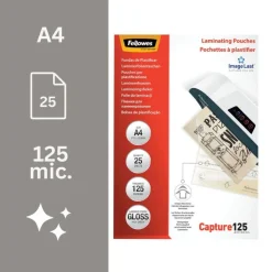 Fellowes - 25 pochettes de plastification A4 (216 x 303 mm) - 125 microns - brillantes