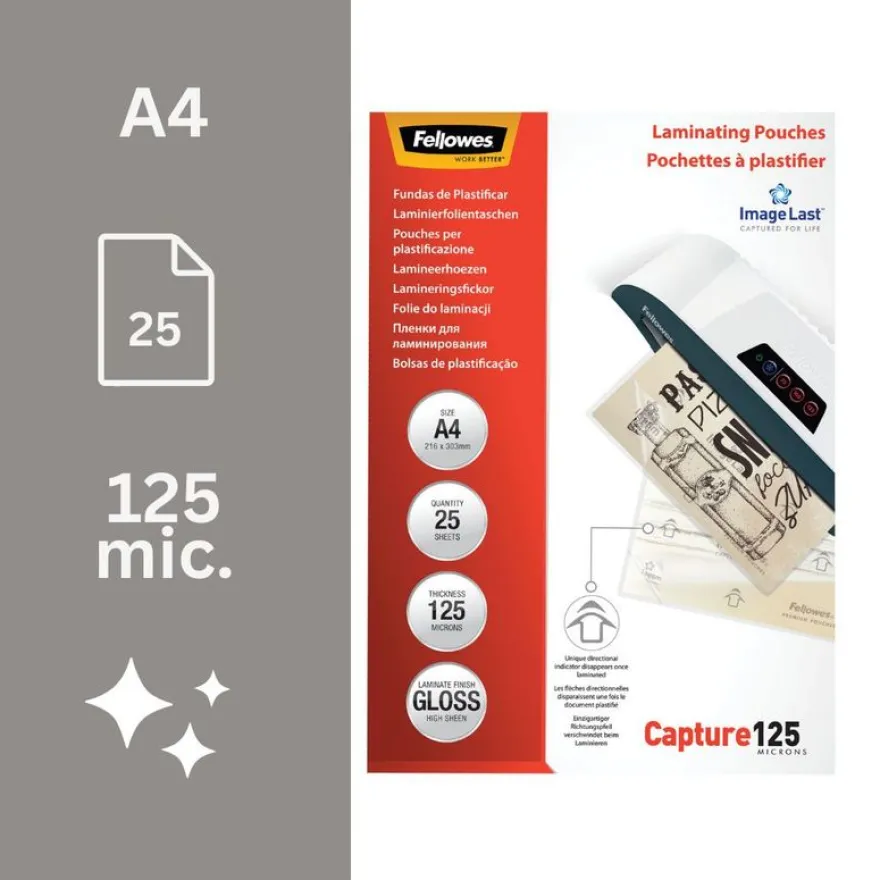 Fellowes - 25 pochettes de plastification A4 (216 x 303 mm) - 125 microns - brillantes