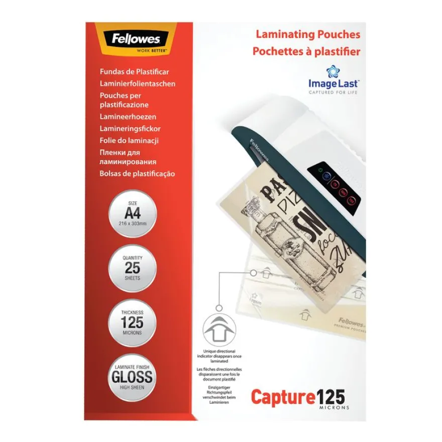 Fellowes - 25 pochettes de plastification A4 (216 x 303 mm) - 125 microns - brillantes