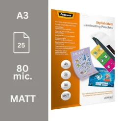Fellowes - 25 pochettes de plastification A3 (303 x 426 mm) - 80 microns - mate