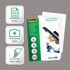 Fellowes - 100 pochettes de plastification A4 (216 x 303 mm) - 100 microns - brillantes
