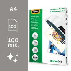 Fellowes - 100 pochettes de plastification A4 (216 x 303 mm) - 100 microns - brillantes