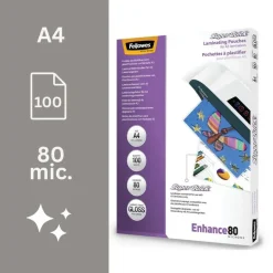 Fellowes - 100 pochettes de plastification A4 (216 x 303 mm) - 80 microns - brillantes