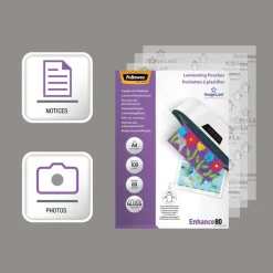 Fellowes - 100 pochettes de plastification A4 (216 x 303 mm) - 80 microns - brillantes