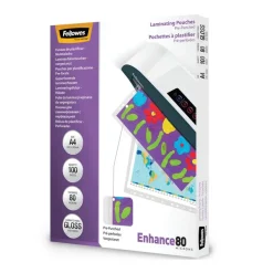 Fellowes - 100 pochettes de plastification A4 (216 x 303 mm) - 80 microns - brillantes pré-perforées