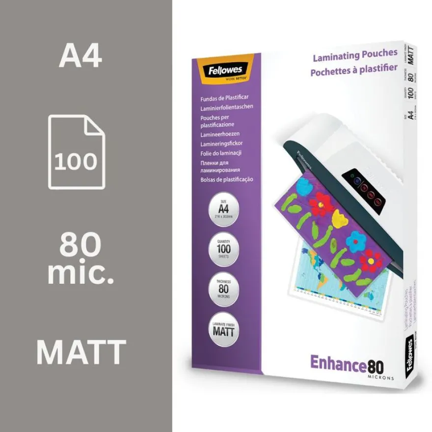 Fellowes - 100 pochettes de plastification A4 (216 x 303 mm) - 80 microns - mate