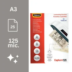 Fellowes - 25 pochettes de plastification A3 (303 x 426 mm) - 125 microns - brillantes