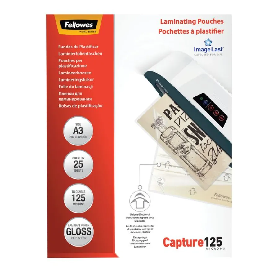 Fellowes - 25 pochettes de plastification A3 (303 x 426 mm) - 125 microns - brillantes