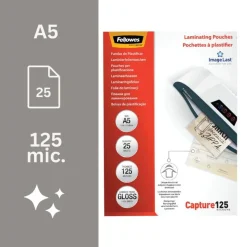 Fellowes - 25 pochettes de plastification A5 (154 x 216 mm) - 125 microns - brillantes