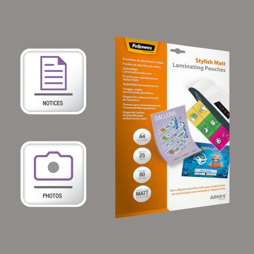 Fellowes - 25 pochettes de plastification A4 (216 x 303 mm) - 80 microns - mate