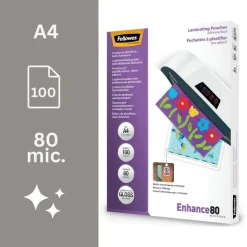 Fellowes - 100 pochettes de plastification A4 (216 x 303 mm) - 80 microns - brillantes dos adhésif