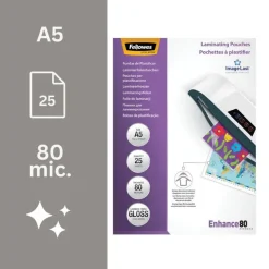 Fellowes - 25 pochettes de plastification A5 (154 x 216 mm) - 80 microns - brillantes