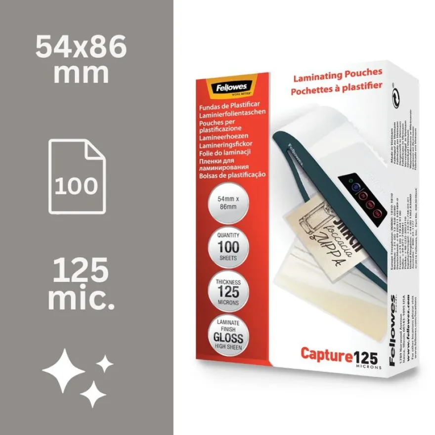 Fellowes - 100 pochettes de plastification (54 x 86 mm) - 125 microns - brillantes