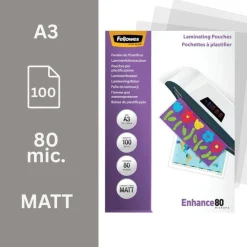 Fellowes - 100 pochettes de plastification A3 (303 x 426 mm) - 80 microns - mate