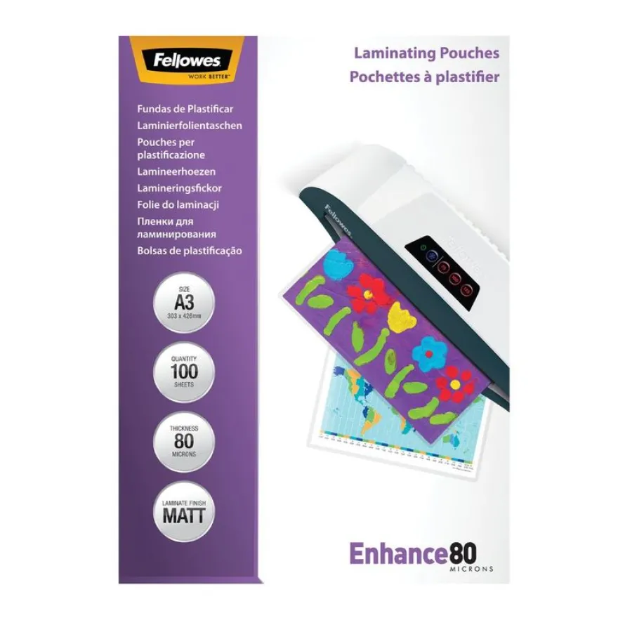 Fellowes - 100 pochettes de plastification A3 (303 x 426 mm) - 80 microns - mate