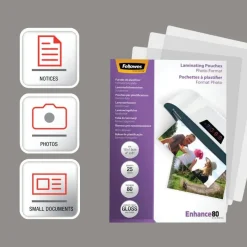 Fellowes - 25 pochettes de plastification photo (108 x 159 mm) - 80 microns - brillantes