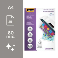 Fellowes - 25 pochettes de plastification A4 (216 x 303 mm) - 80 microns - brillantes