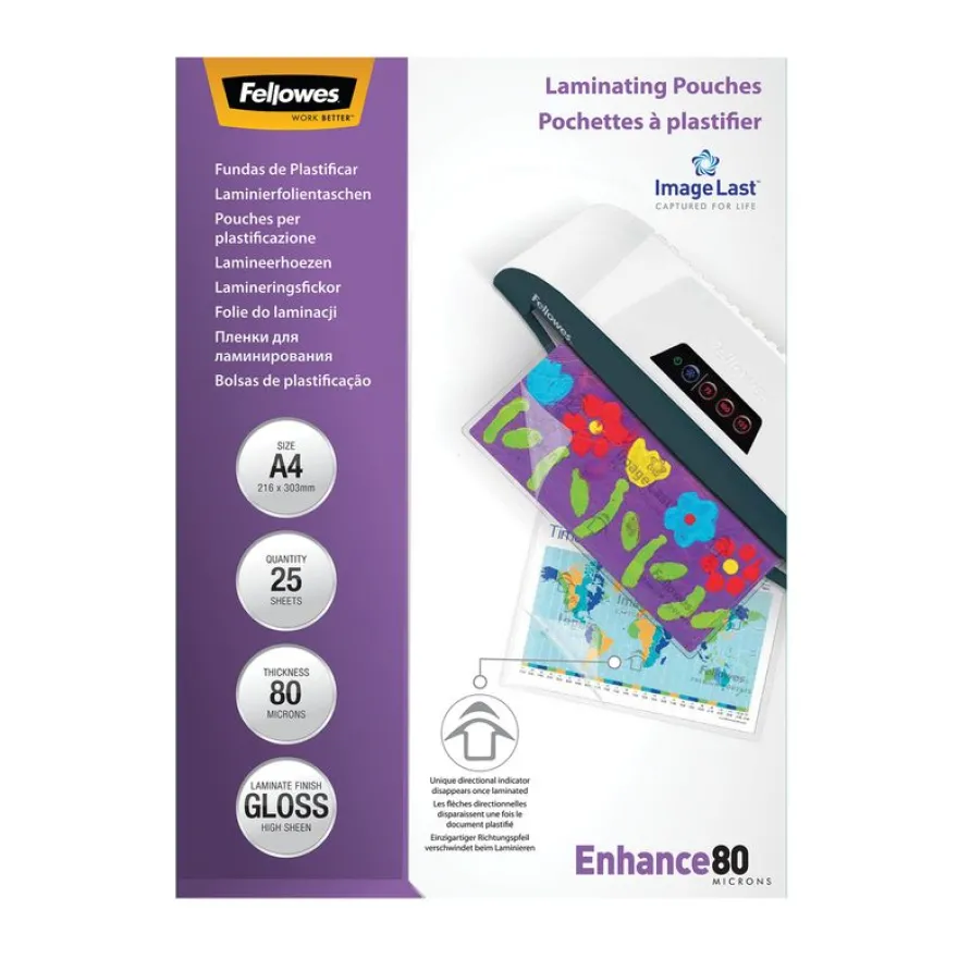 Fellowes - 25 pochettes de plastification A4 (216 x 303 mm) - 80 microns - brillantes