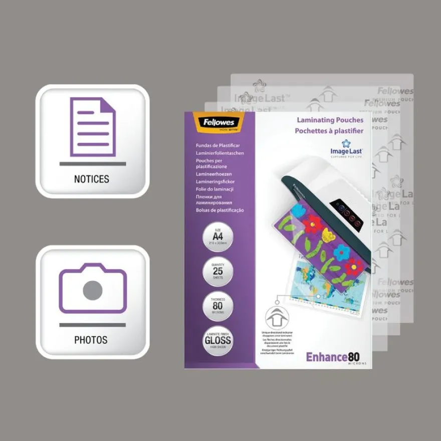 Fellowes - 25 pochettes de plastification A4 (216 x 303 mm) - 80 microns - brillantes
