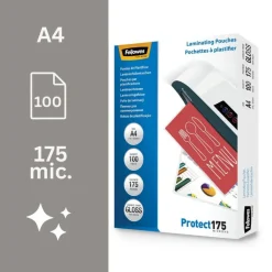 Fellowes - 100 pochettes de plastification A4 (216 x 303 mm) - 175 microns - brillantes