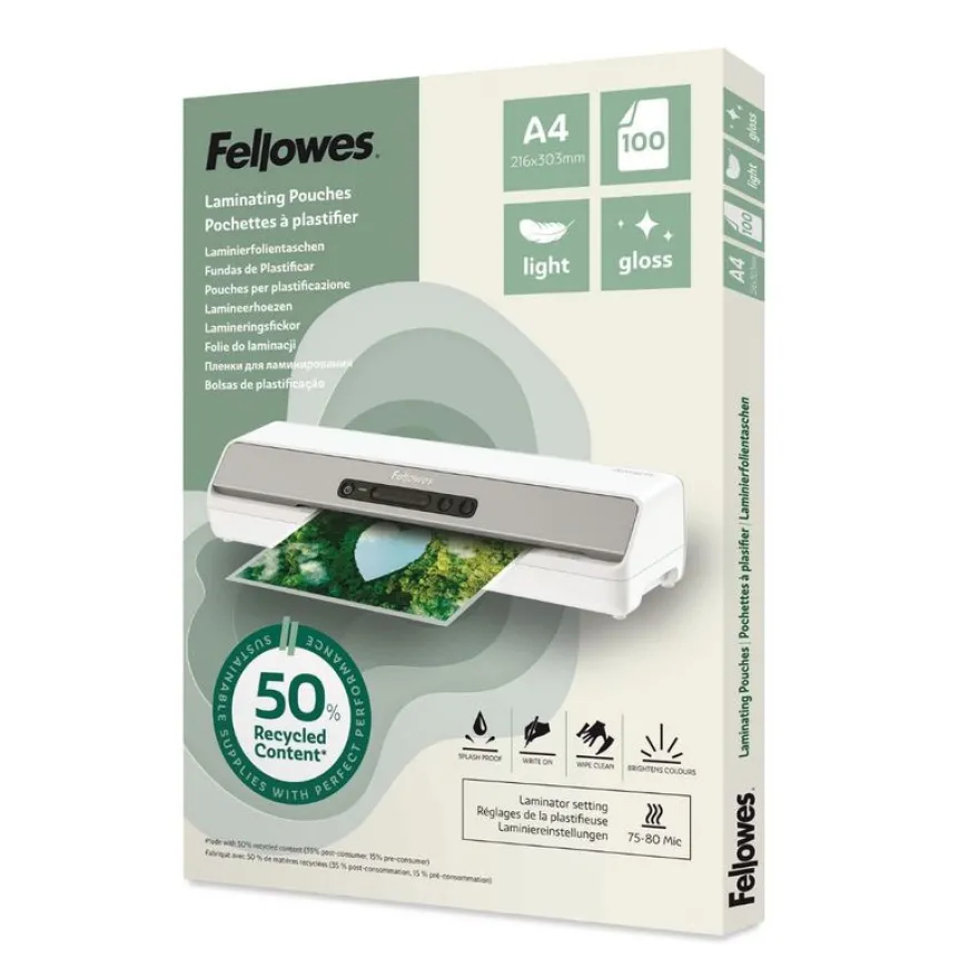 Fellowes - 100 pochettes de plastification A4 - recyclé - brillantes