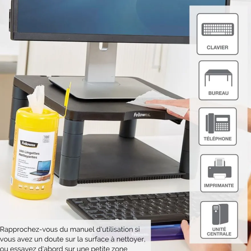 Fellowes - boîte de 100 lingettes nettoyantes multi-surfaces
