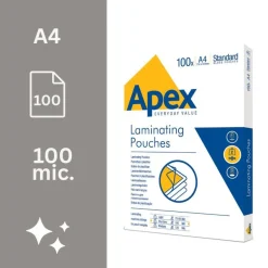 Fellowes Apex - 100 pochettes de plastification A4 (216 x 303 mm) - 100 microns
