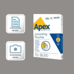 Fellowes Apex - 100 pochettes de plastification A4 (216 x 303 mm) - 100 microns