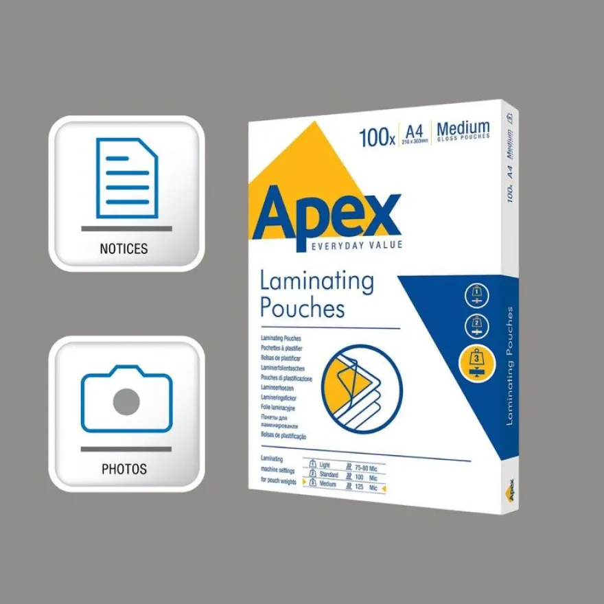 Fellowes Apex - 100 pochettes de plastification A4 (216 x 303 mm) - 125 microns