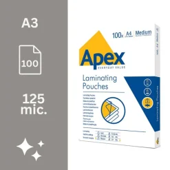 Fellowes Apex - 100 pochettes de plastification A4 (216 x 303 mm) - 125 microns