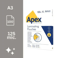 Fellowes Apex - 100 pochettes de plastification A3 (303 x 426 mm) - 125 microns