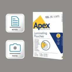 Fellowes Apex - 100 pochettes de plastification A3 (303 x 426 mm) - 80 microns