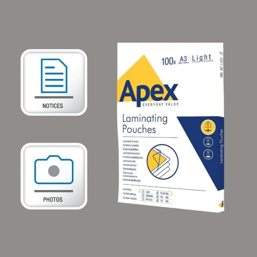Fellowes Apex - 100 pochettes de plastification A3 (303 x 426 mm) - 80 microns