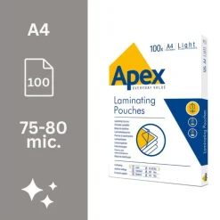 Fellowes Apex - 100 pochettes de plastifications A4 (216 x 303 mm) - 80 microns