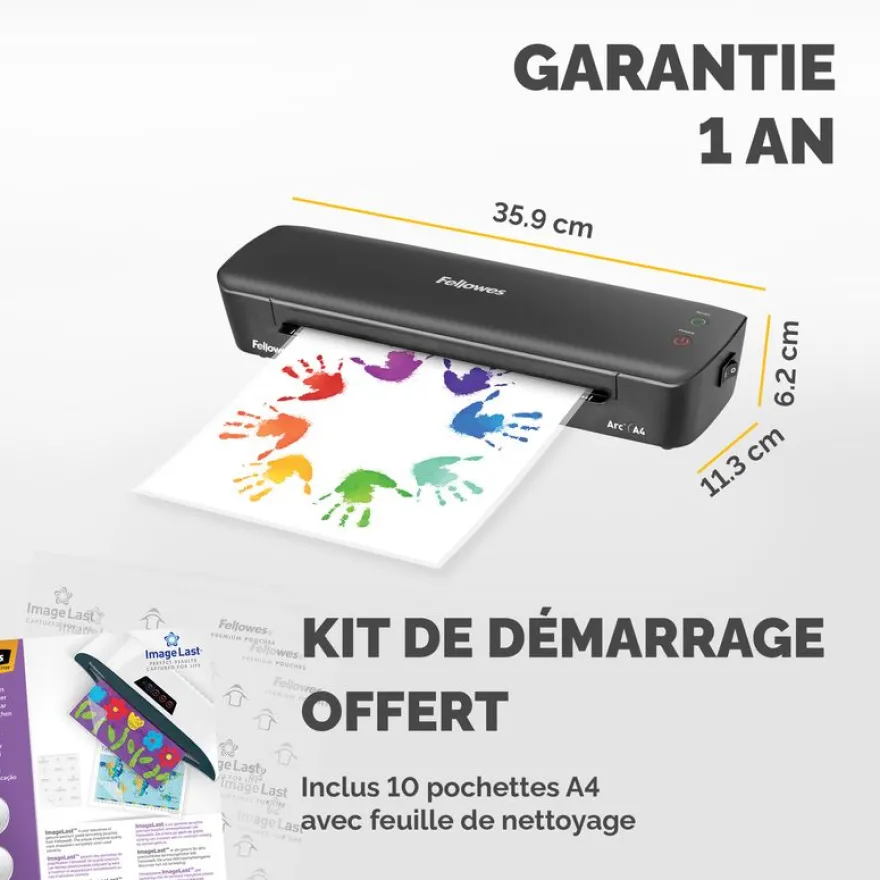 Fellowes Arc A4 - Plastifieuse A4 - jusqu'à 80 microns - anti-bourrage