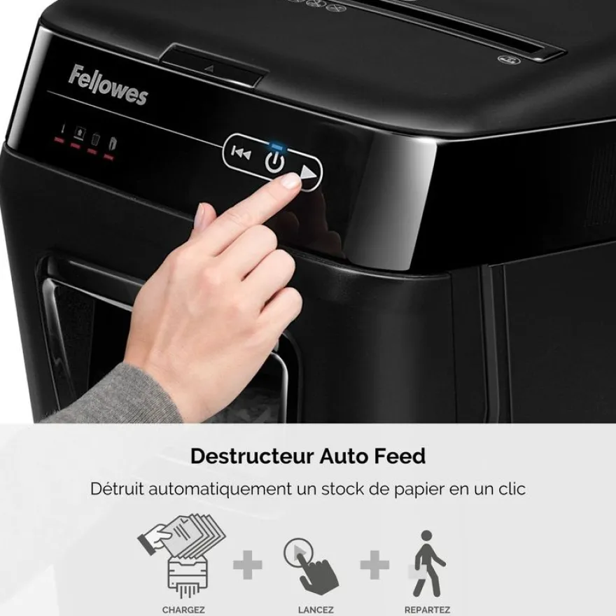 Fellowes AutoMax 200C - destructeur de documents coupe croisée - 200 feuilles - Corbeille 32 litres - anti-bourrage - destruction silencieuse