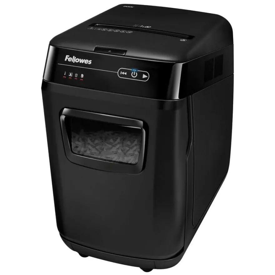 Fellowes AutoMax 200C - destructeur de documents coupe croisée - 200 feuilles - Corbeille 32 litres - anti-bourrage - destruction silencieuse