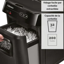 Fellowes AutoMax 200C - destructeur de documents coupe croisée - 200 feuilles - Corbeille 32 litres - anti-bourrage - destruction silencieuse