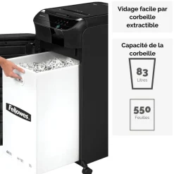 Fellowes AutoMax 550C - destructeur de documents coupe croisée - 550 feuilles - Corbeille 83 litres - anti-bourrage - destruction silencieuse